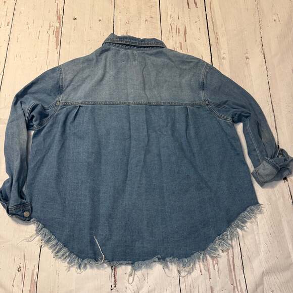 Raw Hem Collared Neck Denim Jacket 3x - Picture 8 of 8